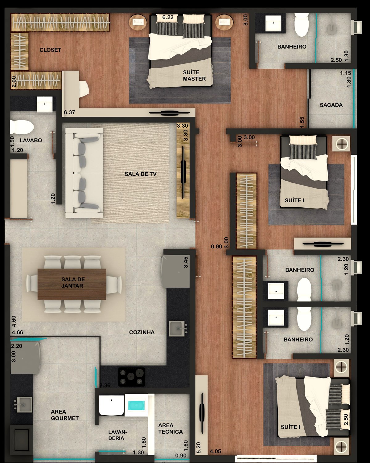 Planta baixa Layout 3 - 107m²